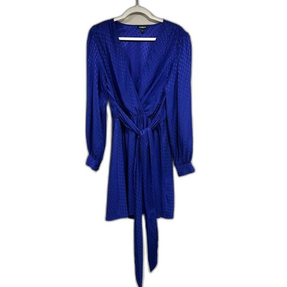 Express Dresses & Skirts - Express Jacquard Satin Tie-Waist Long Sleeve Mini Dress – Royal Blue L